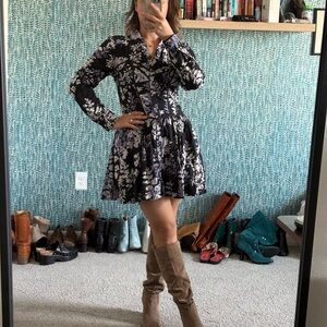 Anthropologie Corset Floral Black, Blue and White Dress